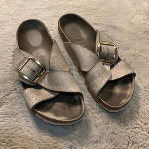 Birkenstock Sienna Big Buckle Size‎ 38 Metallic Gold Buckle Slide Womens Comfort